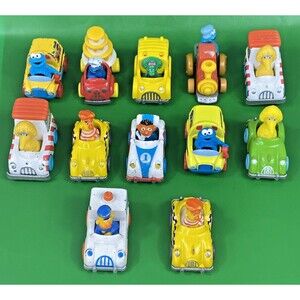 Large Lot of 12 Sesame Street and Baby Bop Diecast Cars and Characters